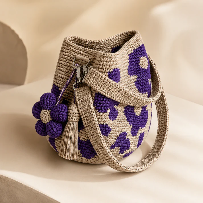 Handgeweven Bloemen Bucket Tas