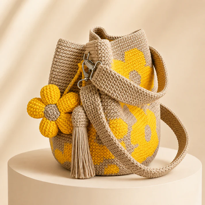 Handgeweven Bloemen Bucket Tas