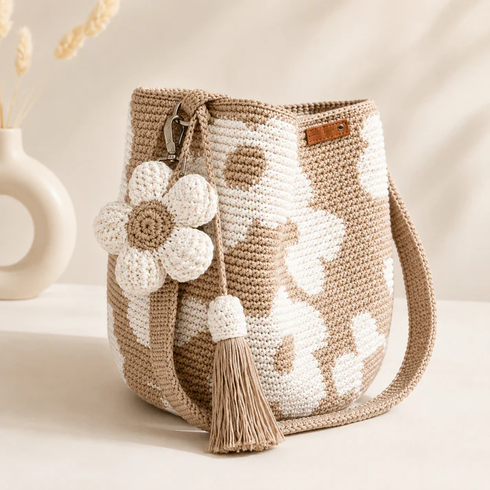 Handgeweven Bloemen Bucket Tas
