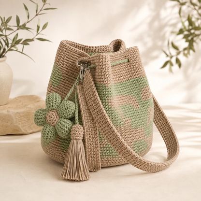 Handgeweven Bloemen Bucket Tas