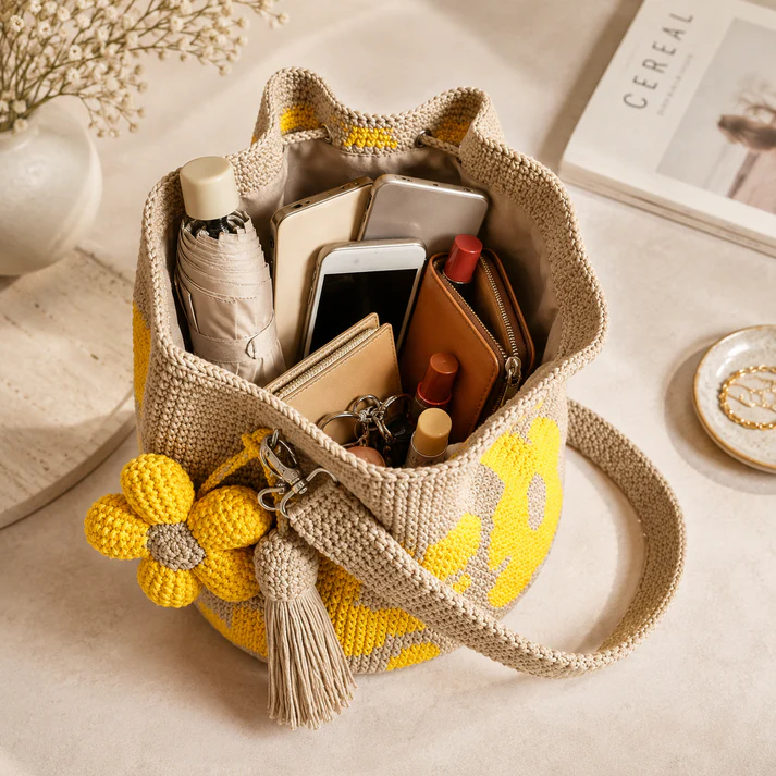 Handgeweven Bloemen Bucket Tas